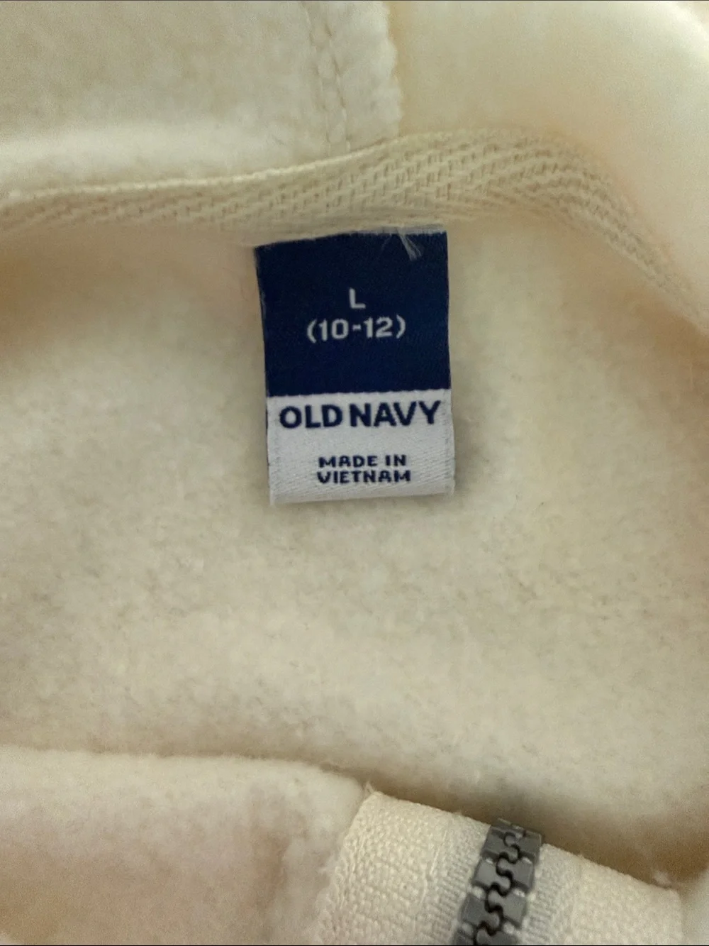 Old Navy Cream Zip Hoodie with Lavender Checkered Heart
